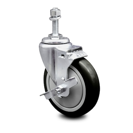 Service Caster 5 Inch Black Polyurethane Wheel Swivel 3/8 Inch Threaded Stem Caster with Brake SCC-TS20S514-PPUB-BLK-TLB-381615